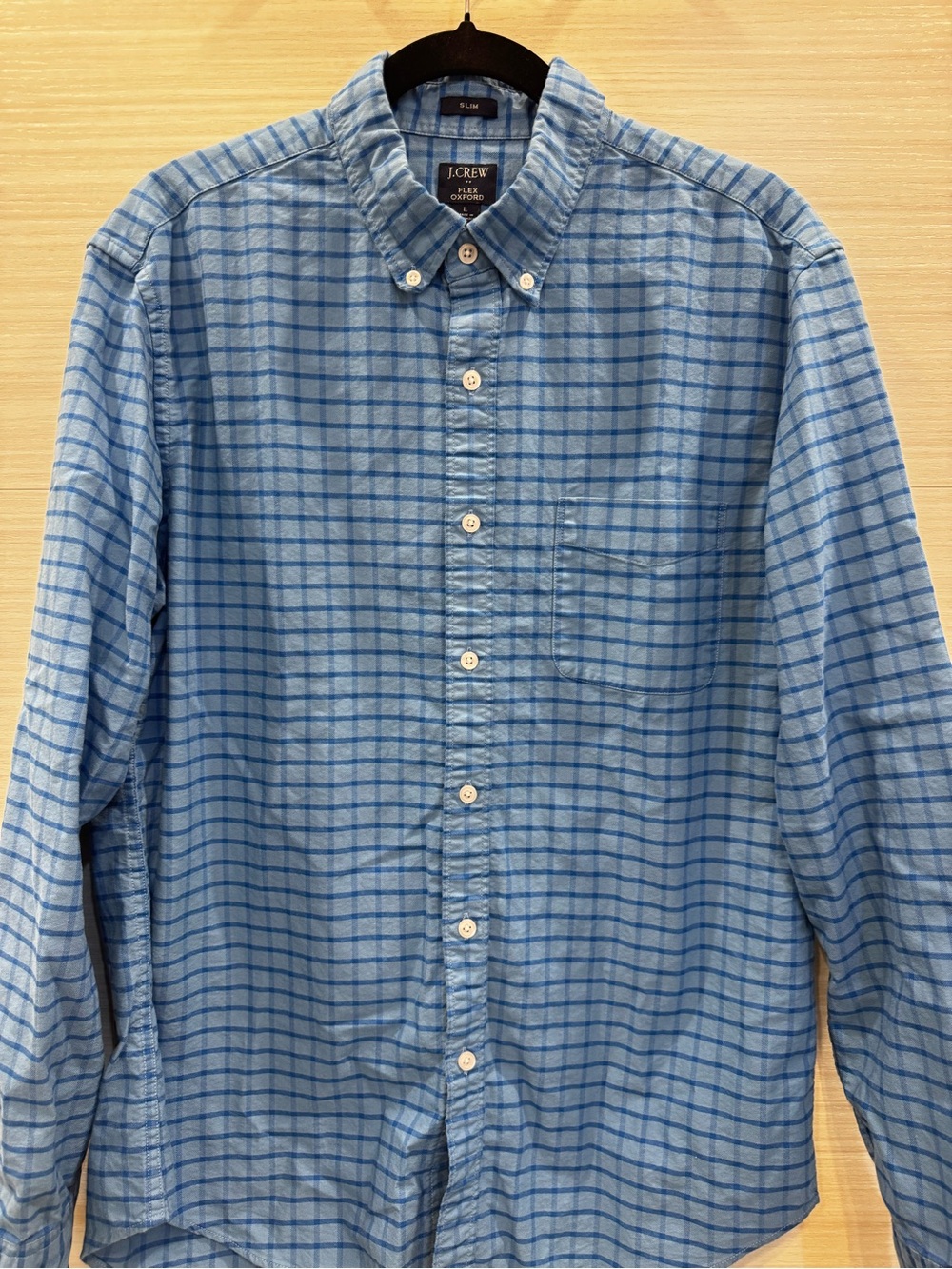 J. Crew Flex Oxford Blue Plaid Button-Down Shirt 100% Cotton Slim size Large